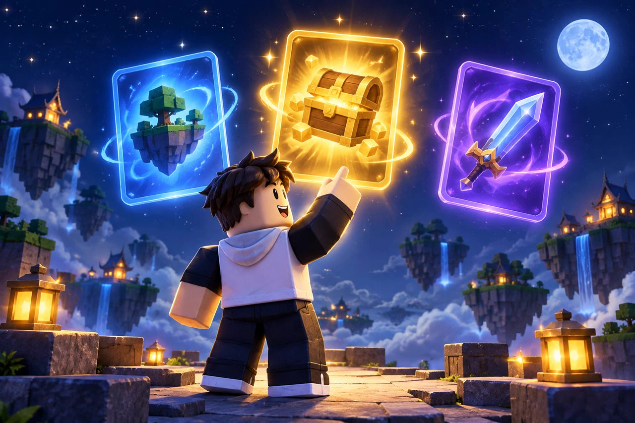 ภาพประกอบผู้เล่นแนวเกมบล็อกกำลังเลือกการ์ดพาส